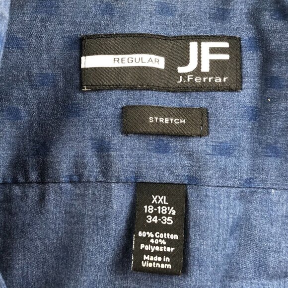 J. Ferrar Mens Dress Shirt Size XXL 18-18.5 Neck Long Sleeve Button Up Blue - Picture 3 of 10